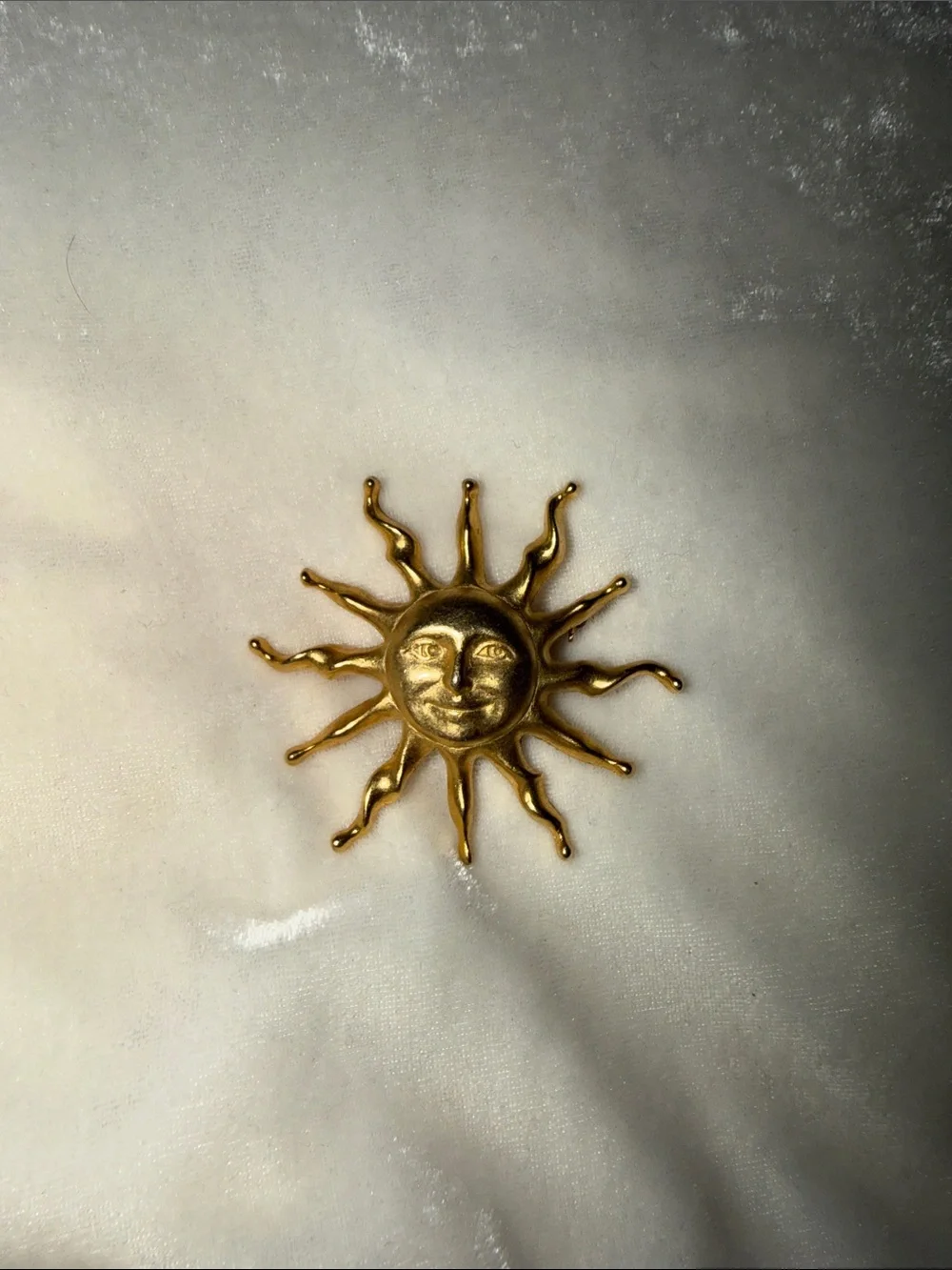 Vintage Anne Klein Sun Face Gold Brooch